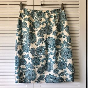 Ann Taylor Skirt - White Blue Paisley Print - Silk - Small